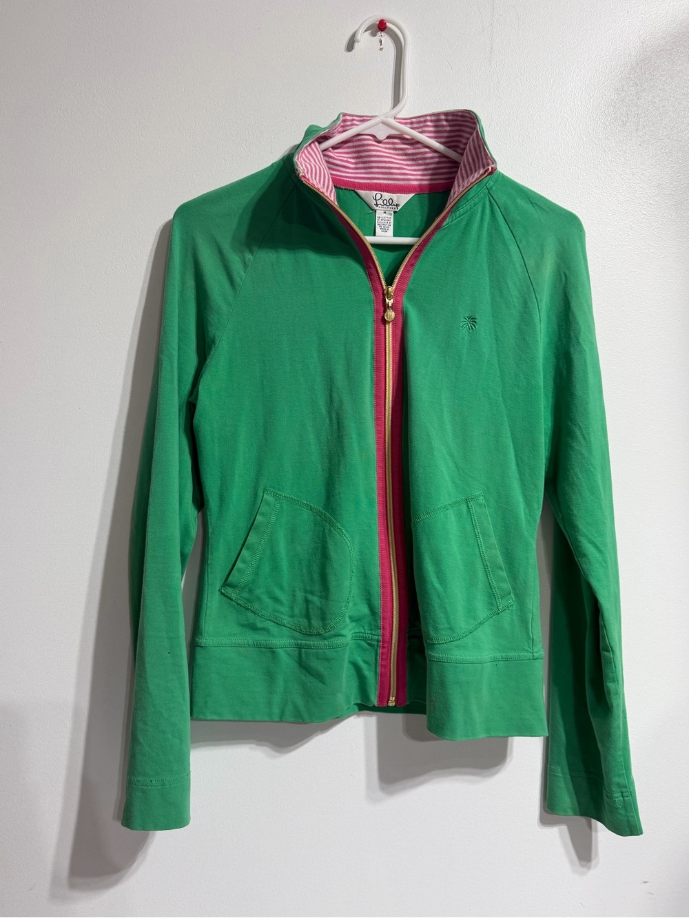 Lilly Pulitzer Green Pink Striped Full Zip Athleisure Jacket Size Medium